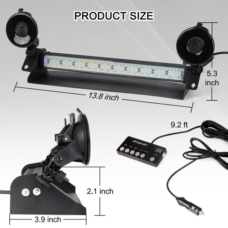 SMALLFATW Emergency Dash Strobe Lights for Trucks 80 LED Warning Hazard Flashing Light Bar Visor Interior Windshield Traffic Safety Lights for Construction Vehicles(2x14 inch, Amber/White) - Image 4